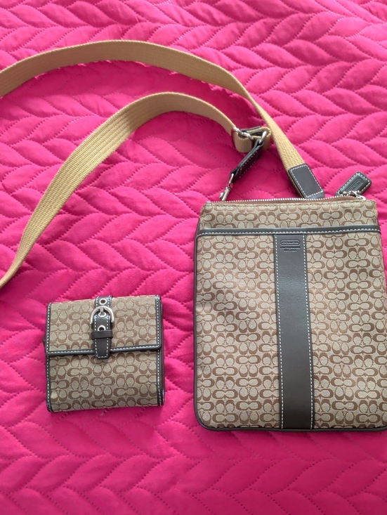 Coach Handbags - Coach Tan/Brown Signature Crossbody and Wallet Set